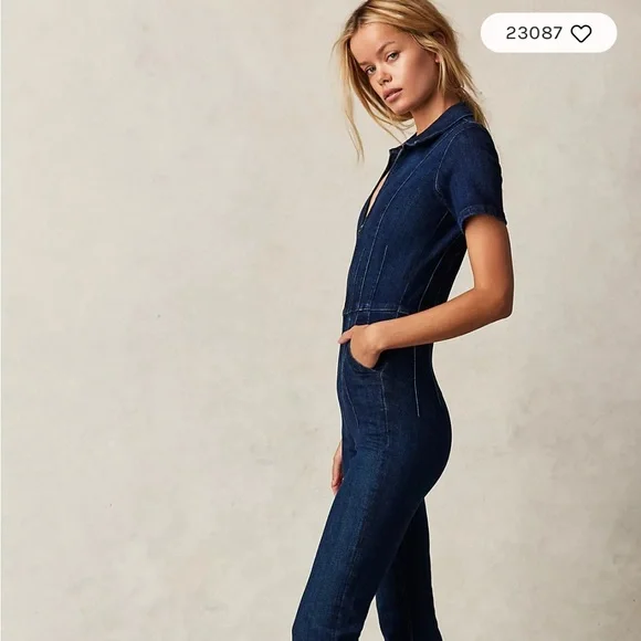 We The Free - Free People Jayde Dark Blue Denim Jumpsuit - Picture 5 of 6